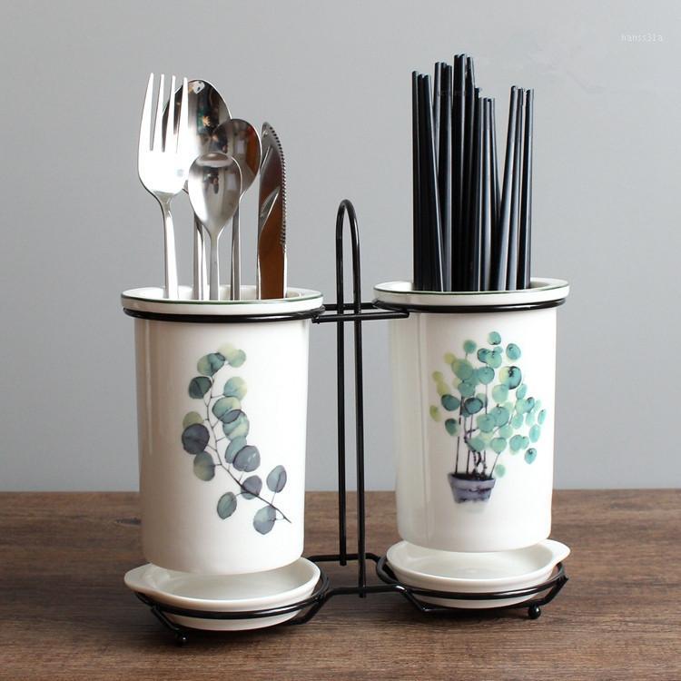 

Ceramic Chopsticks Tube Set Kitchenware Storage Drain Rack Desktop Chopsticks Box Cage Kitchen Tools1