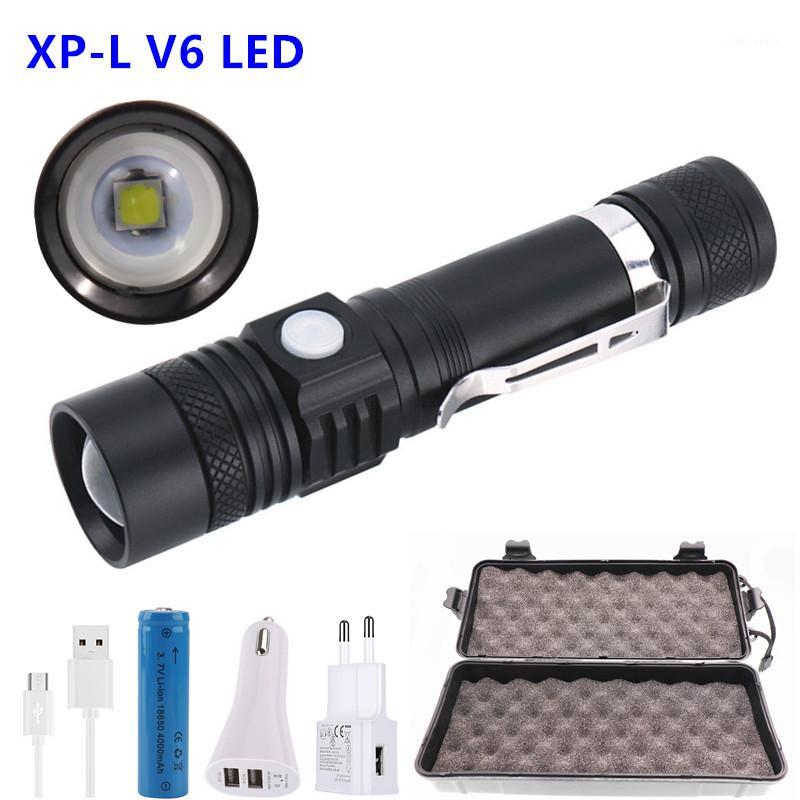 

Ultra Bright LED XP-L V6 LED lamp beads Waterproof Torch Zoomable 3 lighting modes Multi-function USB charging1
