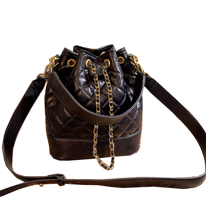 

Classic Quilted Drawstring Crossbody Bucket Bags Crush Gold Metal Hardware Matelasse Chain Leather Strap Handle Totes Cross Body Handbags Outdoor Sacoche 21*24cm, Box
