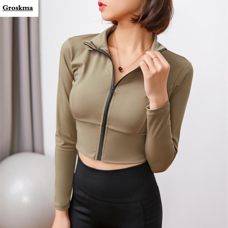 

Fitness gym women short coats zipper sports training long sleeve crop top woman yoga tops clothes exercise coat running1, Black