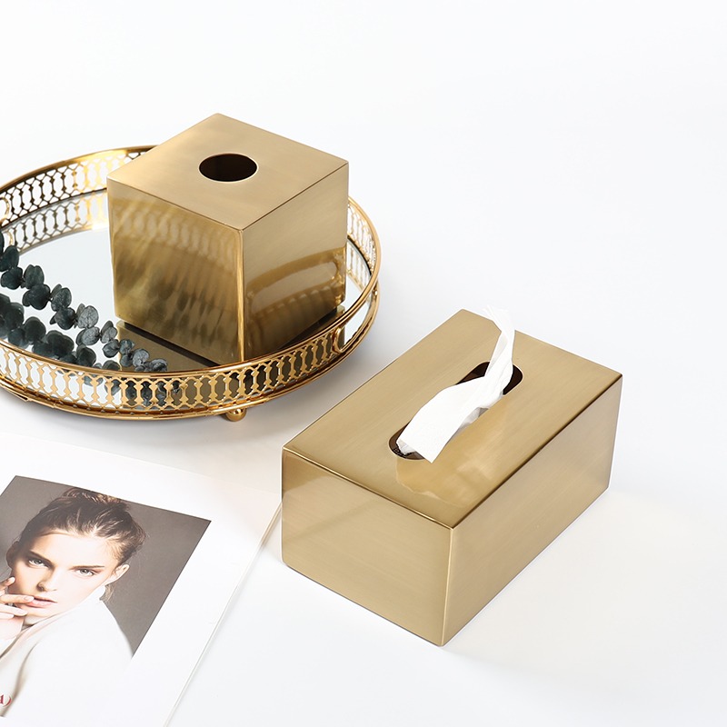 

ins Metal Tissue box living room coffee table creative golden luxury facial tissues boxs restaurant tissue Storage Box