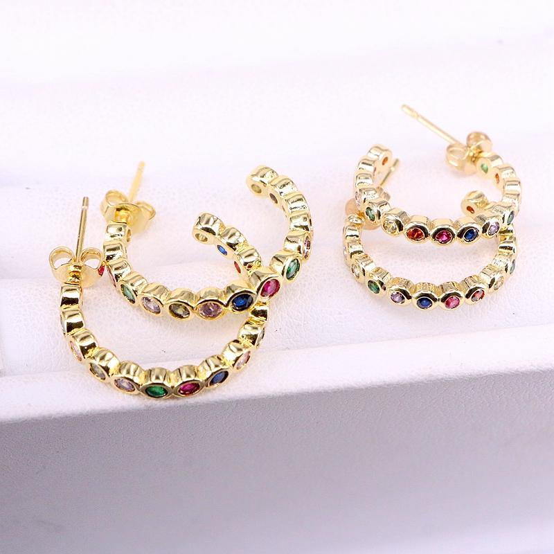 

6 Pairs, Fashion circle shape rainbow cz zirconia stud earrings in 18mm/22mm1