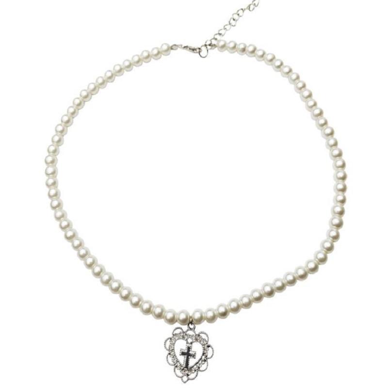

Pearl Chain Hollow Heart Shaped Pendant Retro Cross Choker Fashion Necklaces Jewelry for Women