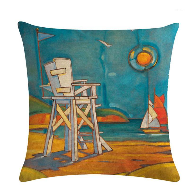 

Oil Painting Seaside Holiday House Pattern Cushion Cover 45x45cm Pillow Cover Decorative Pillows Throw Pillow 45*45cm1, Style 4