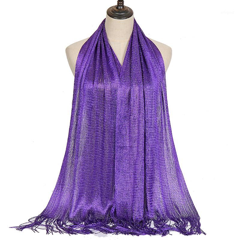 

Scarves Lurex Polyester Scarf Glitter Tassel Shawl Plain Shimmer Large Size Muslim Women Hijab Female Turban Headband1
