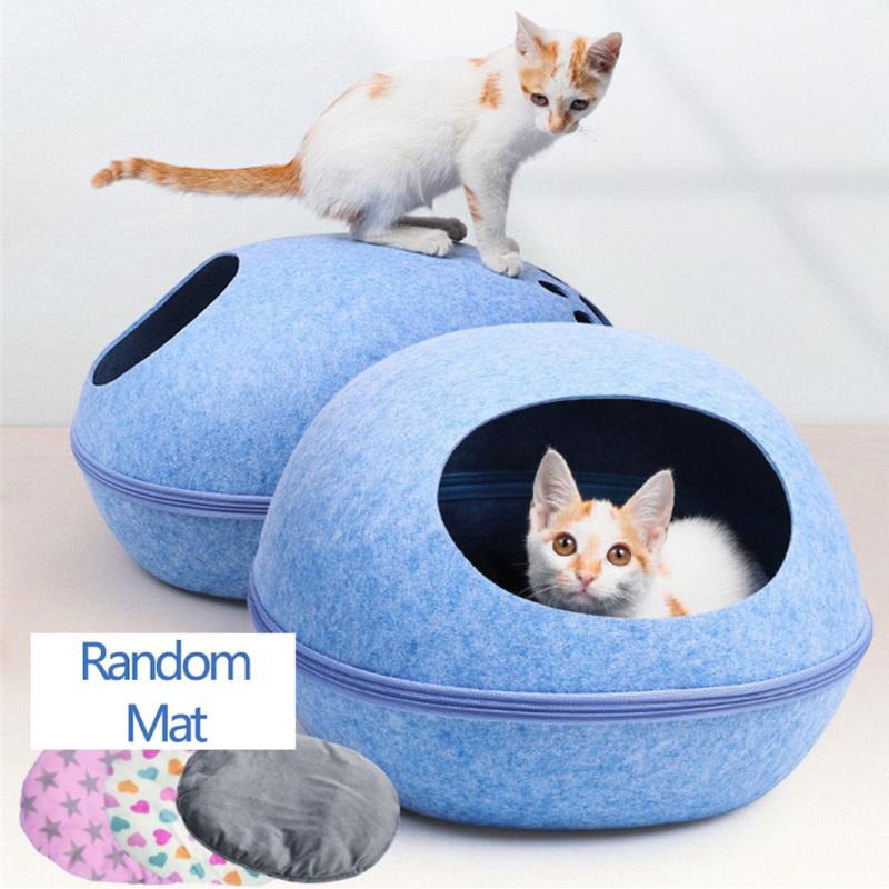 

Felt Little Cat Bed Washable Kitty House Breathable Kitten Tent Cave Gray Detachable Sleeping Basket With Cushion Pad For Pet