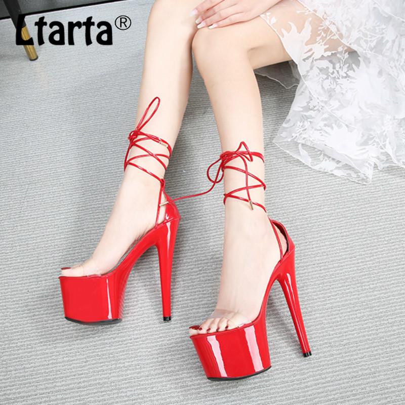 

LTARTA 2021 Women Shoes Sexy Show Sandals 20CM High Heels Platform Color Sandals Gladiator Party Club Stripper Shoes LFD, Blue