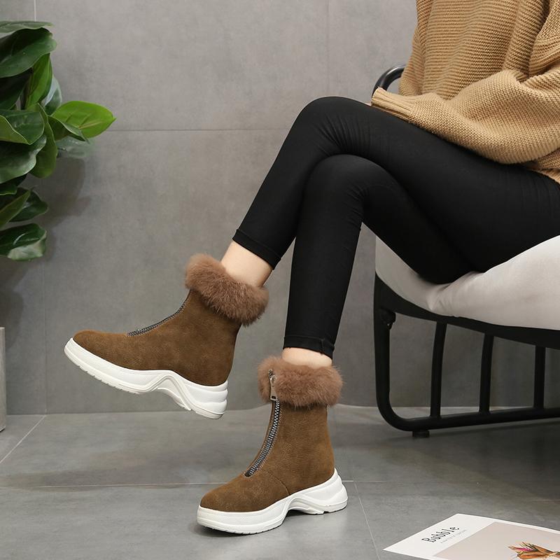 

Real Fur Winter Boots Fashion Warm Plush Snow Boots Ankle Women Shoes Woman Flock Increased Chunky Sneakers Women, Black