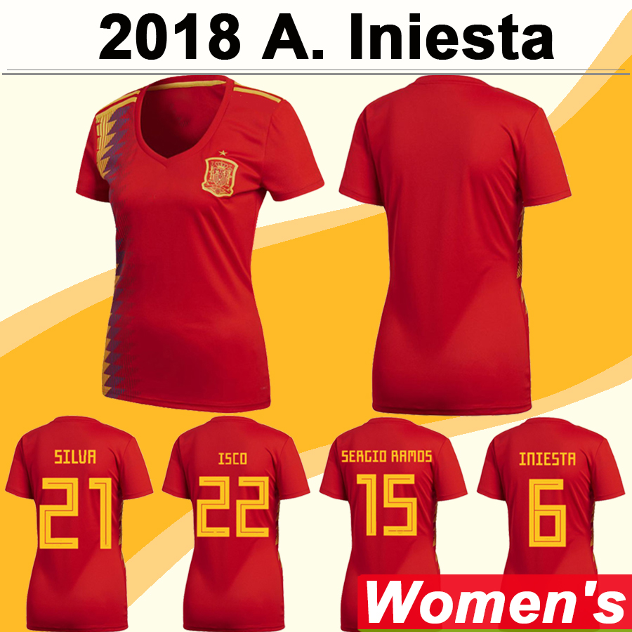

2018 Women Soccer Jersey National Team SILVA S.ASENSIO Home Red Girl Football Shirts ISCO MORATA Short Sleeve Lady Jerseys, Nv2438 2018 home