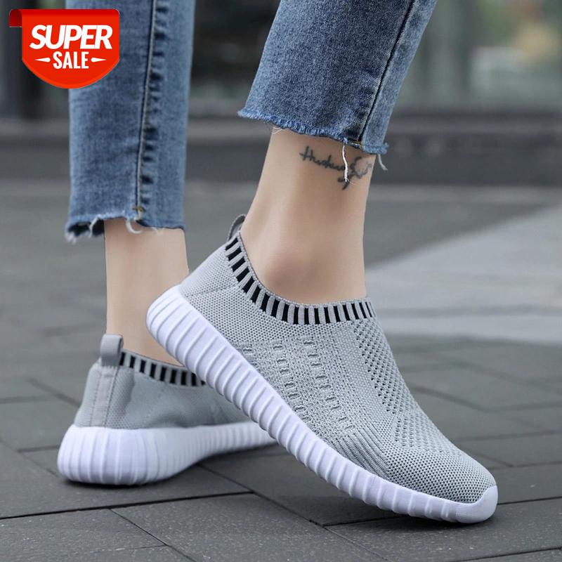 

Women Mesh Sneakers Flat Vulcanized Shoes Ladies Knitting Autumn Loafers Female Slip on Breathable Casual Footwear Plus Size #Zp3m, Black