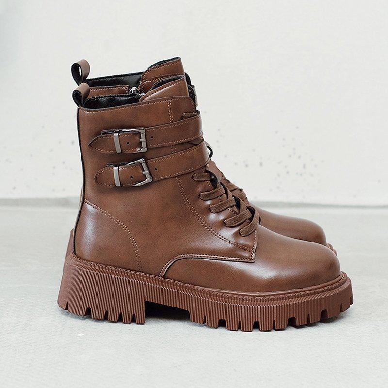 

Women Combat Boots 2021 Fashion Vintage Brown Short Boots Autumn Platform Gothic Shoes Women Black Leather Ankle