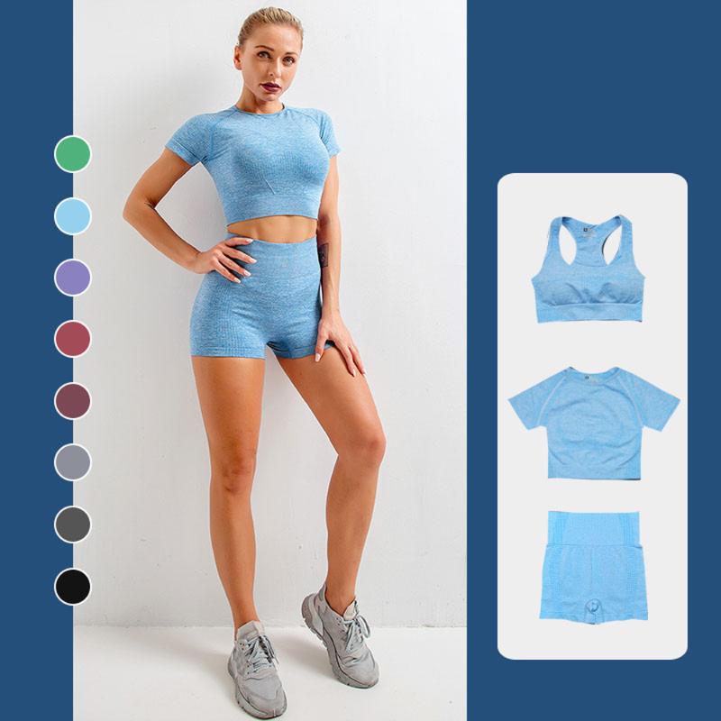 

CAPMAP 2021 New Seamless Yoga Set Leggings Short Suit For Top Fitness Women' Home Clothes Tracksuit Female, Pink 2