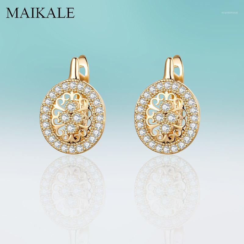 

MAIKALE New Micro Wax Inlay Hollow Stud Earrings Women Wedding Fashion Jewelry Gold Silver Natural Zircon Flower Earring1