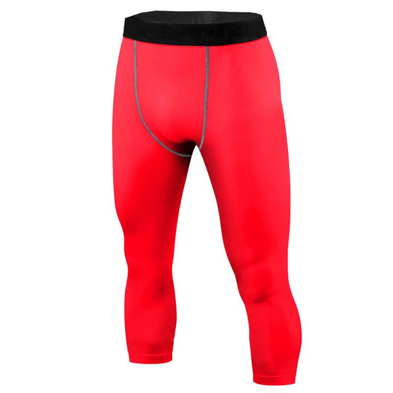 

Men Solid Elastic Tights Sports Soft Spring Autumn Shorts Casual Summer Compression Male Cropped Trousers, Red