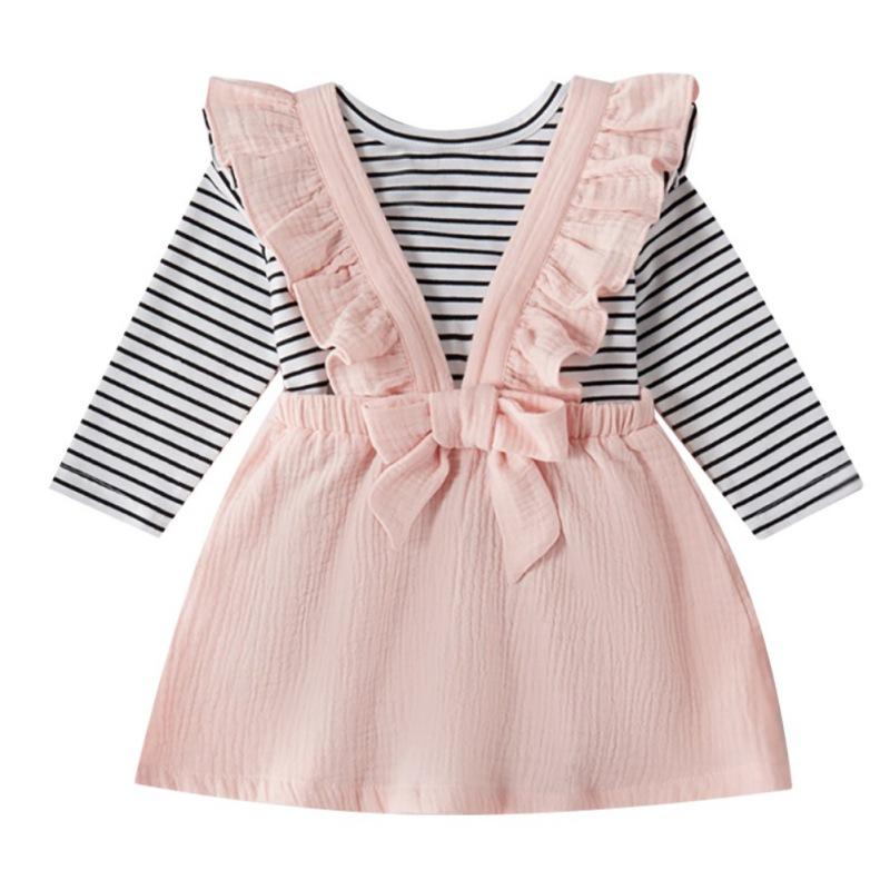 

Striped Newborn Dress Infant Baby Clothes Girl Clothing Princess Party Long Sleeve Dress Baby Spring Autumn Girls Dresses, As pic