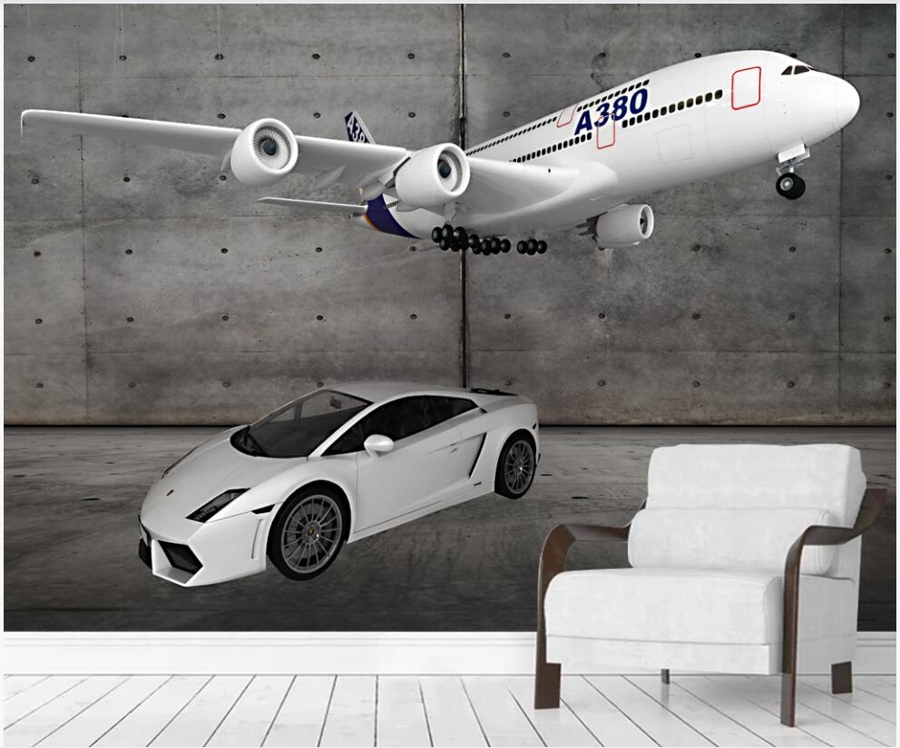 

3d wallpaper custom photo Airplane sports car space cement wall home decor 3d wall murals wallpaper for walls 3 d in the living room, Non-woven wallpaper