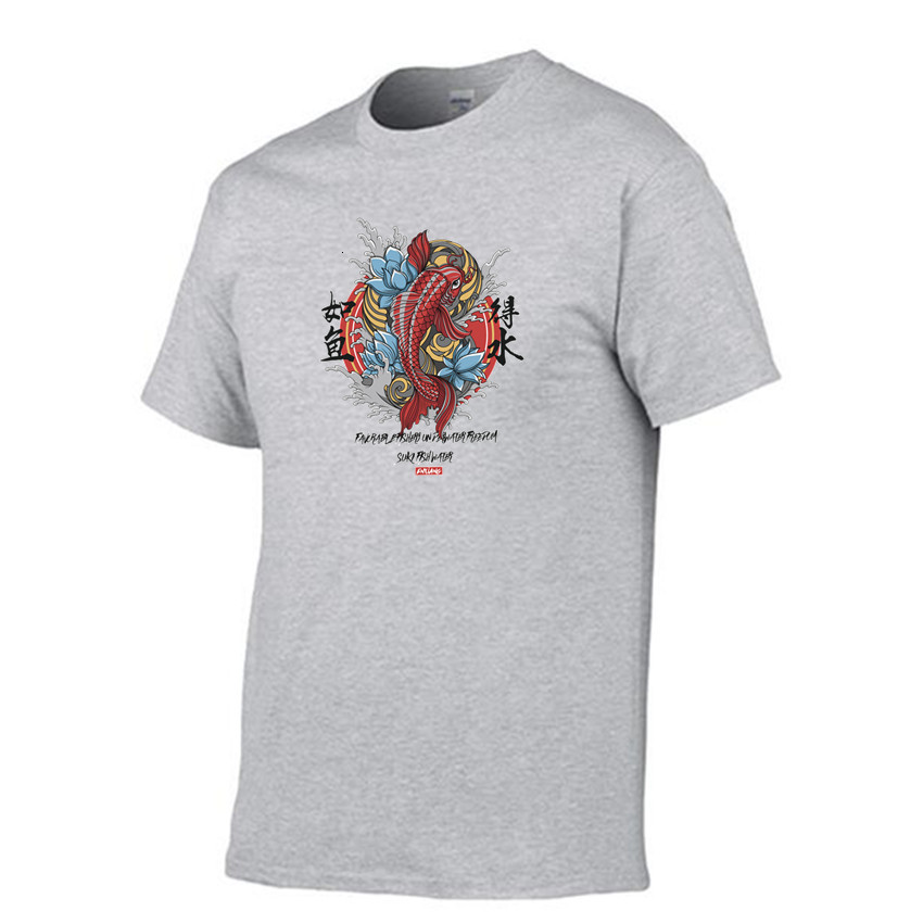 

2021 New Summer t Shirt Men Funny O-neck Short Sleeve Koi Print T-shirt Cotton Harajuku Male Tops Tee Shirts Streetwear LXVJ, Yellow 2