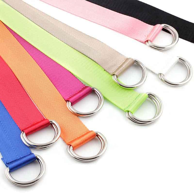 

New canvas nylon webbing women's belt fashion double ring buckle ladies canvas long belt, White