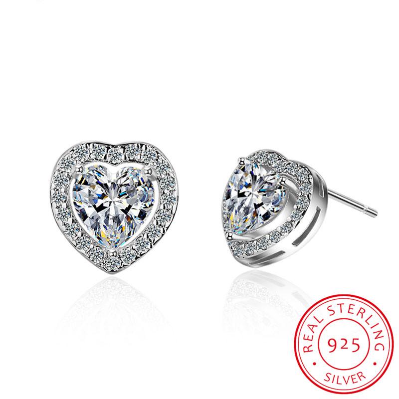 

LEKANI Love Heart CZ Stud Earrings 925 Sterling Silver Earrings for Women Girls Korean Fine Jewelry 2021