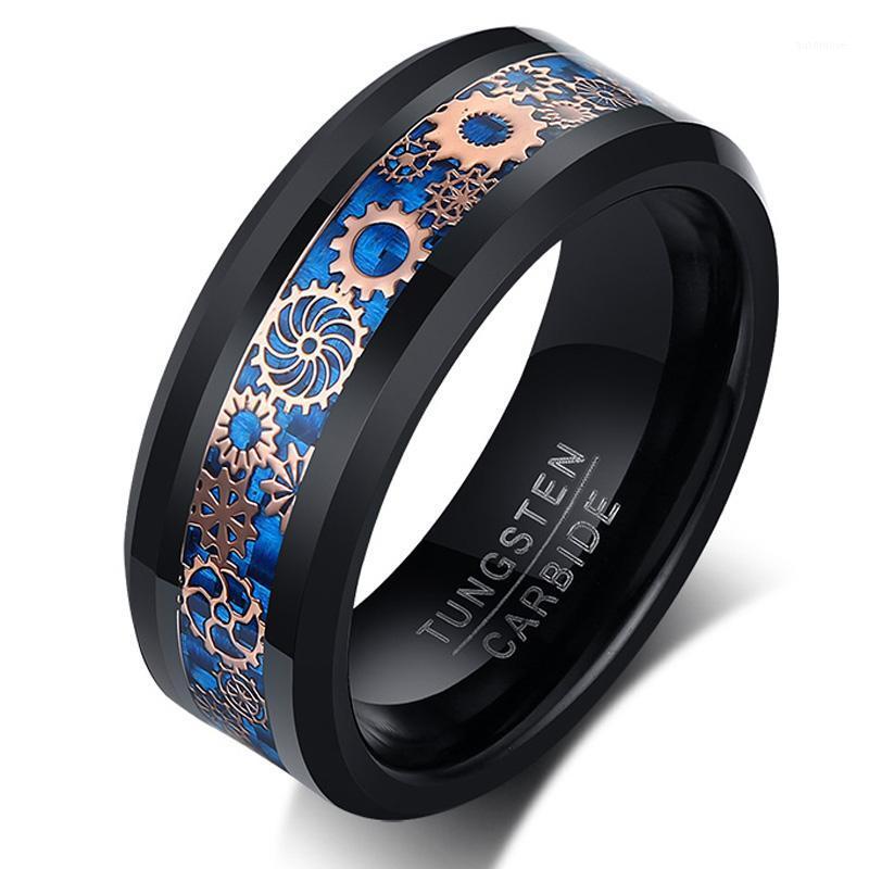 

STEAMPUNK GEAR INLAY 8MM POLISHED TUNGSTEN CARBIDE WEDDING BAND RING FOR MEN ElEGANT JEWELRY1