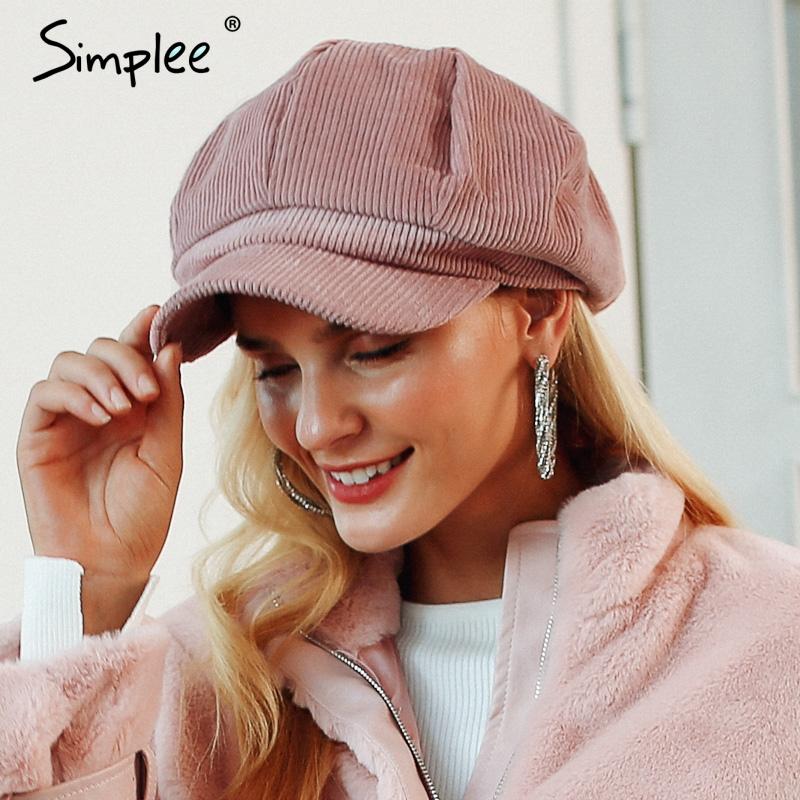 

Simplee Corduroy beret female flat cap hats for Women fashion cap casual style beret boina feminina autumn winter hat 2020, Black