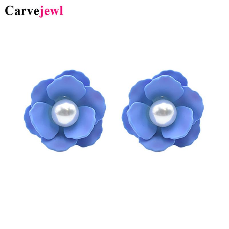 

Stud Carvejewl Korean Fashion Flower Earrings Colorful Rubber Coating Girl For Women Jewelry Simulated Pearl