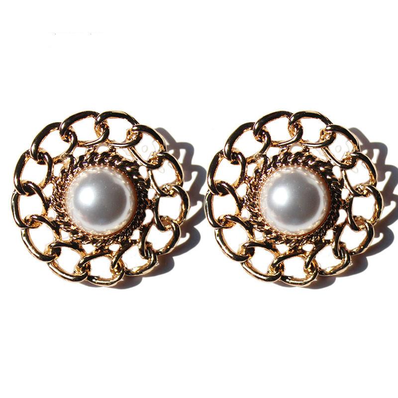 

Ufashional Fashion Stud Earring Gold Color Zinc Alloy Flower Shape Round Acrylic Pearl Mosaic Femme Korean Earrings For Women