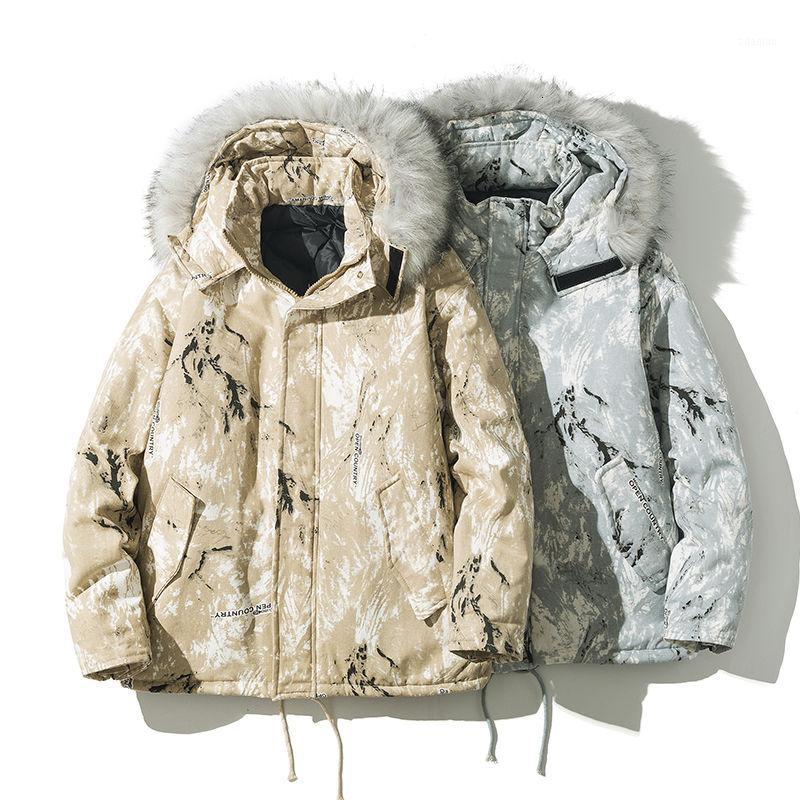 

New Hooded Fur Collar Coat For Men Warm Big Size Men Parka For Camouflage Casual Jacket 2020 Fashion Side Sleeve Man Parkas1, Gray