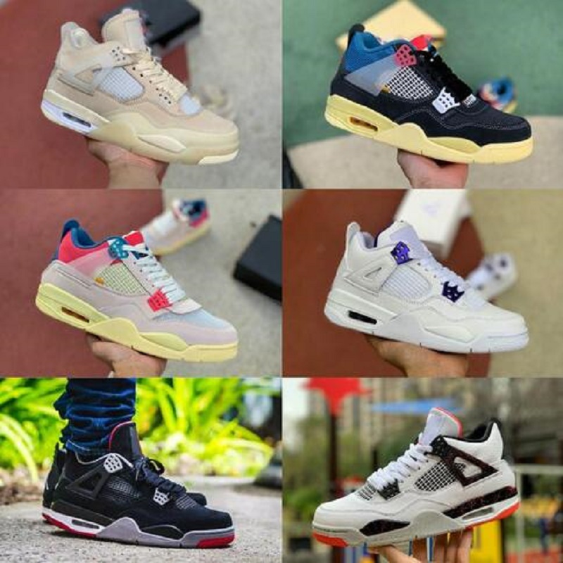 

2021 New 4 4s union noir guava ice Jumpman men shoes sail Mushroom Neon metallic purple basketball Sneakers Black cat bred Trainers 36-47, Color 33