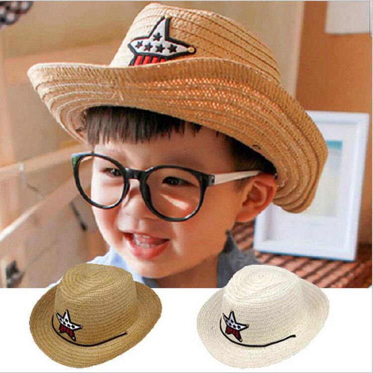 

Wide Brim Hats Multicolor Straw Hat Children's Boy's Sunshade Performance Beach Baby Summer Western Cowboy, Black