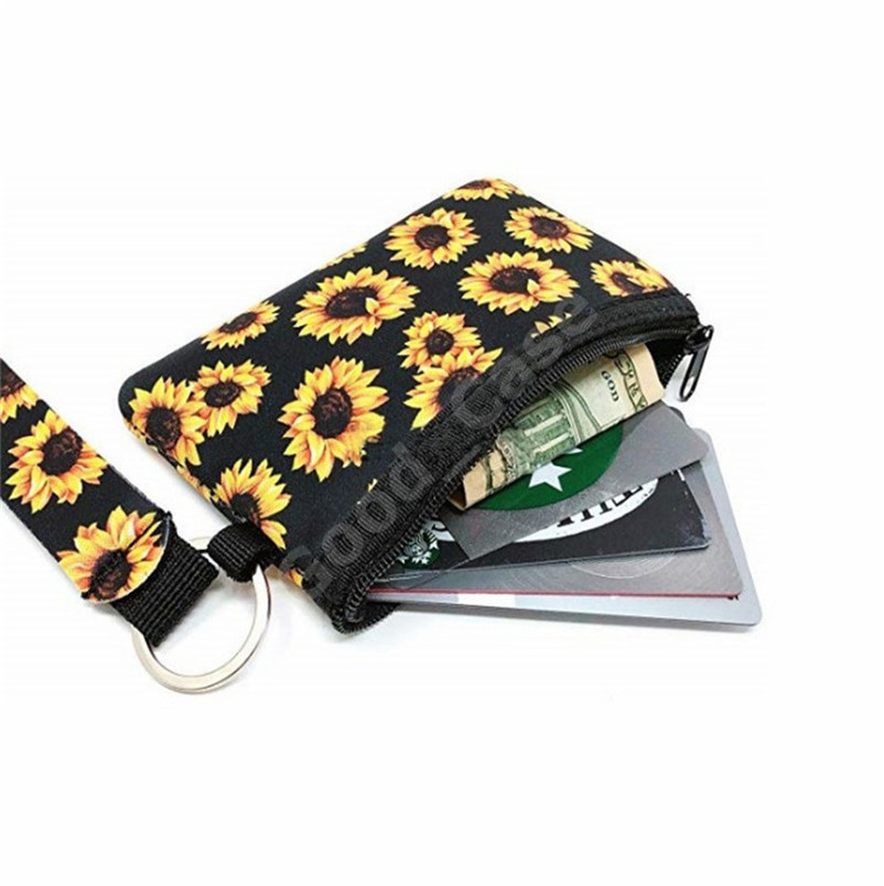 

Wristlet Purse Sunflower Printed Neoprene Coin Card F102202 ID Holder MultiFunction Cow Wallets Mini Recxm, Brown;gray