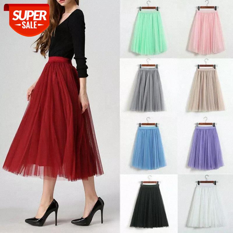 

2020 Fashion Summer Womens Girls High Waist Soft Sweet Dance Fairy Style Comfy Tulle Skirt 8 Colors Optional #vA4Q, White;black