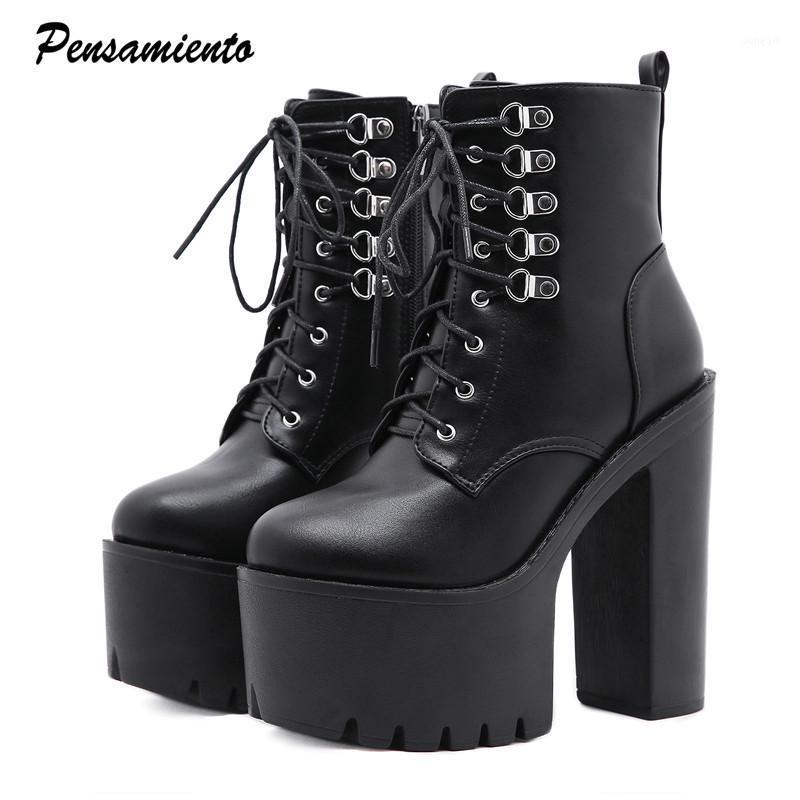 

15cm Ultra high heels Women Motorcycle Boots Fashion Rivet Cross-tied Leather Platform Wedges Chunky Shoes Punk knight Boots1, Black
