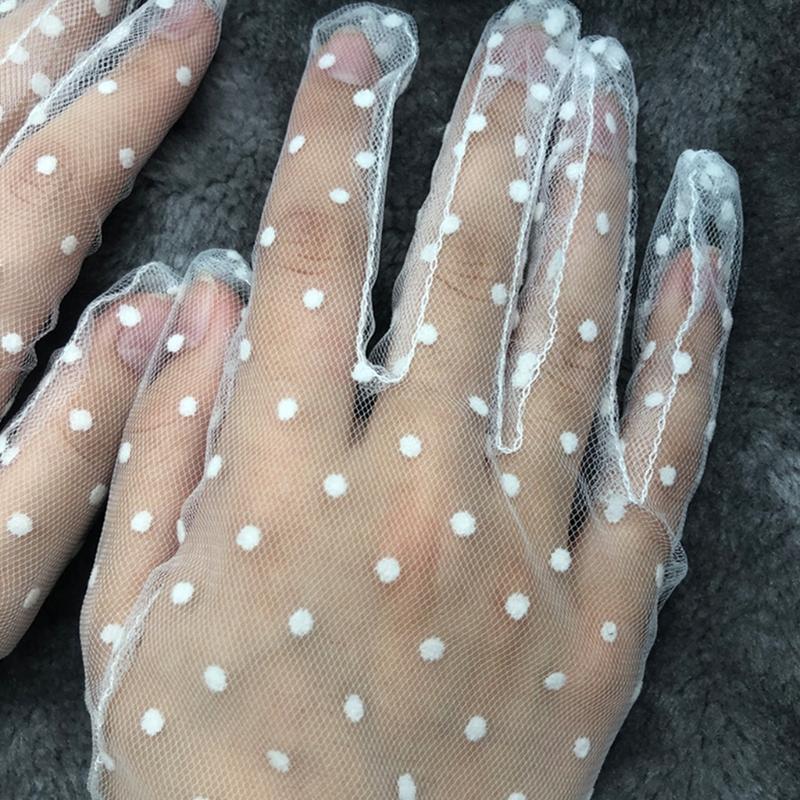 

Polka Dot Lace Long Gloves Female Semi Sheer Mesh Tulle Sun Protection Mittens 875B