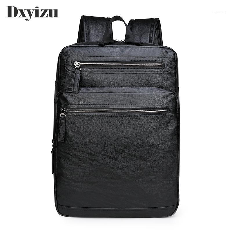 

School Backpack Waterproof Leather Backpack For Laptop Men Travel Teenage Bag Male Bagpack Mochila1, Black