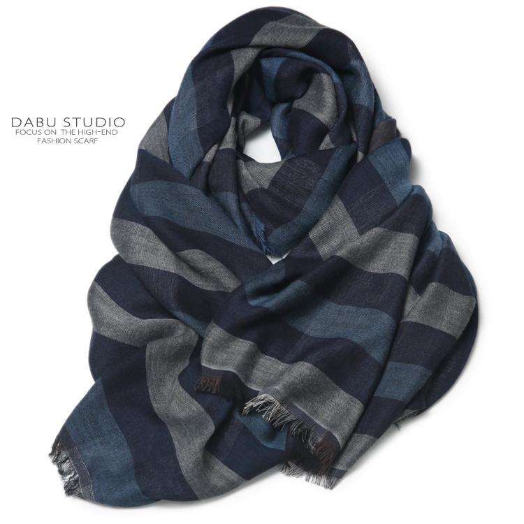 

Hats, Scarves & Gloves Sets Cotton Double-sided Different Colors Double Stitching Dark Blue Gray Striped Scarf Women And Men