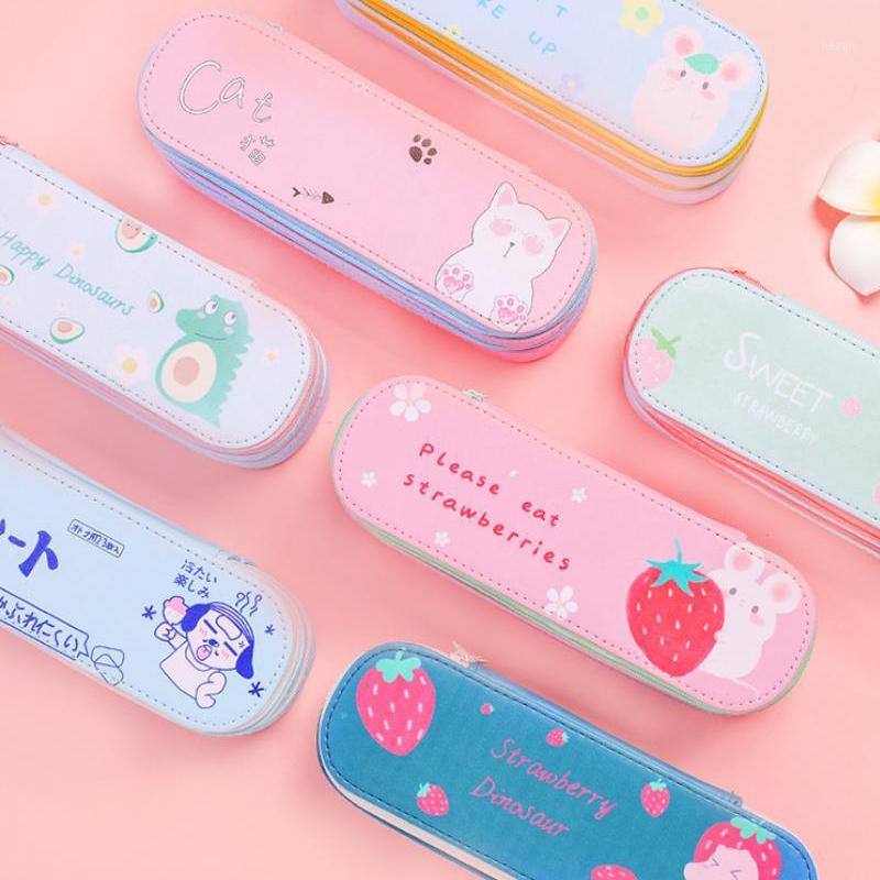 

Simple Ins Large Capacity Double Layer PU Leather Pencil Case Student Pencil Case Schools Offices Stationery Box YD401