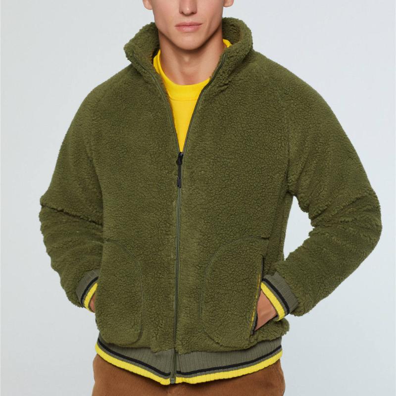 

Jackets Men Solid Simple All-match Korean Style Men' Autumn And Winter Round Neck Lamb Plush Color Zipper Cardigan Jacket, Black