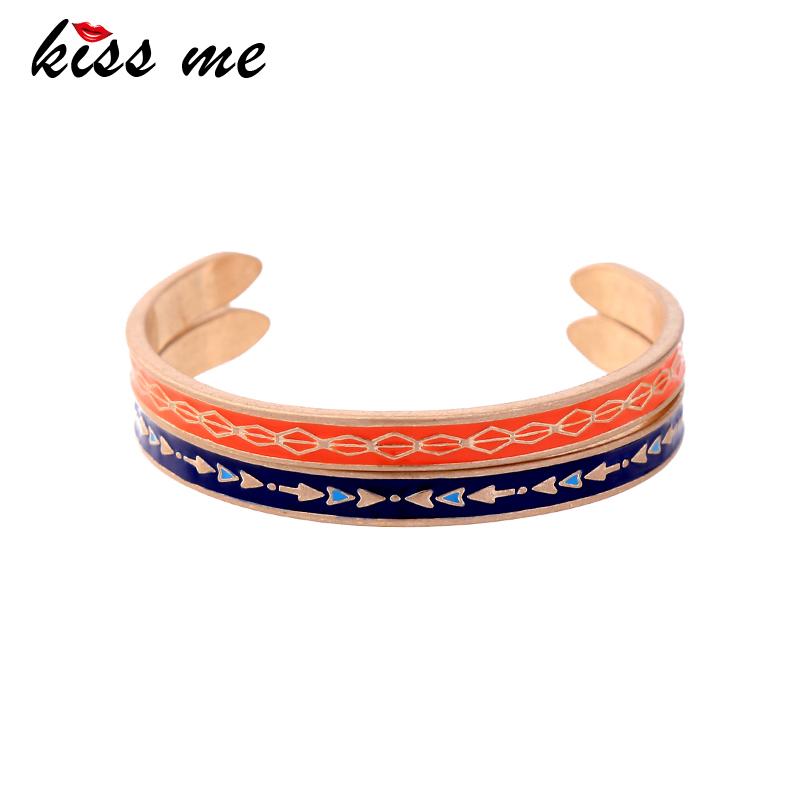 

Bangle Kissme 2 Pcs/set Unique Ethnic Orange Blue Enamel Geometric Cuff Bracelets For Women Gold Color Alloy Fashion Jewelry