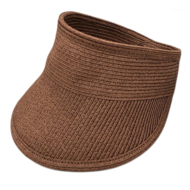 

Women Foldable Roll-Up Wide Brim Sun Visor Hat Woven Straw Open Top Beach Cap D0LF Hats, Blue;gray