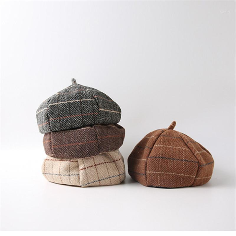 

British Style Plaid Bonnet Beret Womens Fall Winter Boinas Hombre Hat Fashionable Painter Baret Cap French Octagonal Hats1, Black