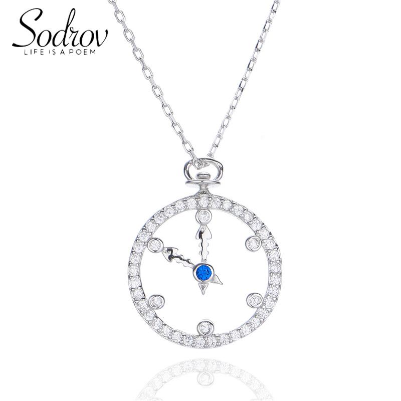 

Sodrov 925 Sterling Silver Necklace Pendant For Women Time Necklace Female Fashion Clock Silver 925 Jewelry