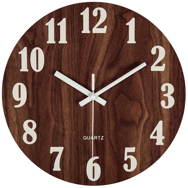 

12 Inch Night Light Function Wooden Wall Clock Vintage Rustic Country Tuscan Style For Kitchen Office Home Silent & Non-Tickin