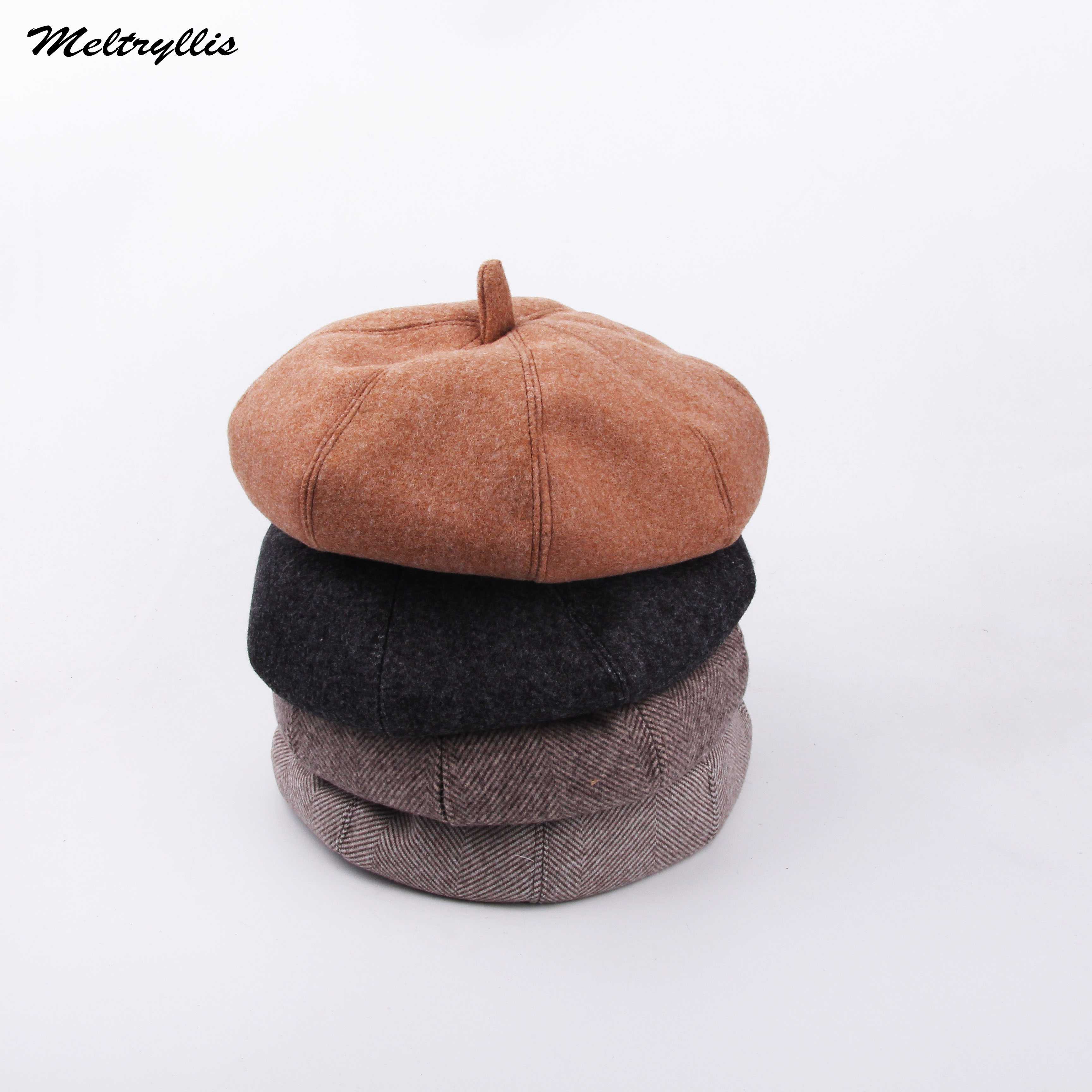 

Meltryllis] Lady Spring Winter Berets Hat Warm Walking Cap Men Women Painter Hat Wool Vintage Berets Solid Color Caps, Black