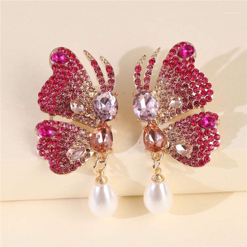 

JURAN Luxury Fashion Rhinestone Butterfly Drop Earrings 2020 New Designs Wedding Dangle Pearl Earrings For Women Party Accessory1