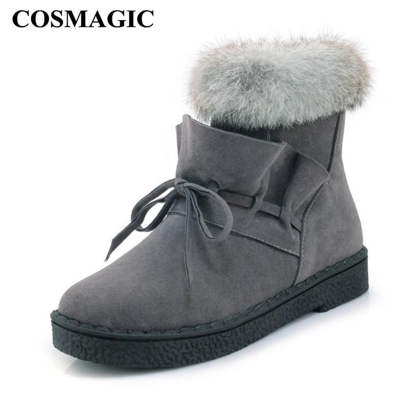 

COSMAGIC 2020 New Women Winter Snow Boots Fur Inside Platform Thermal Solid Short Booties Non-slip Warm Botas Mujer, Black