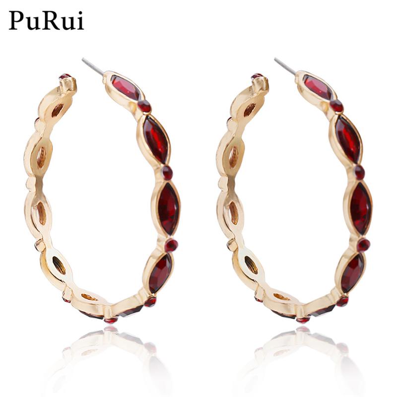 

Purui Vintage Red Hoop Earring for Women Gold Color Bohemia Golad Color Gothic Big Circle Earrings Fashion Ear Jewelry