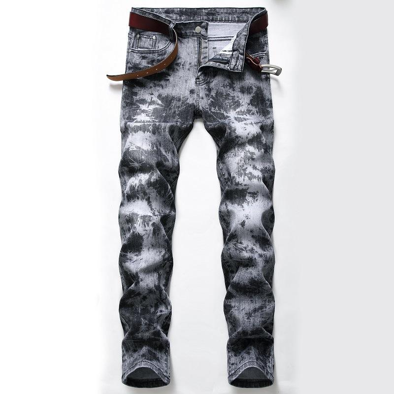 

Mens Jeans Casual Style personality stretch white flexible Trendy youth fashion snowflake Slim Biker Joggers, Gray