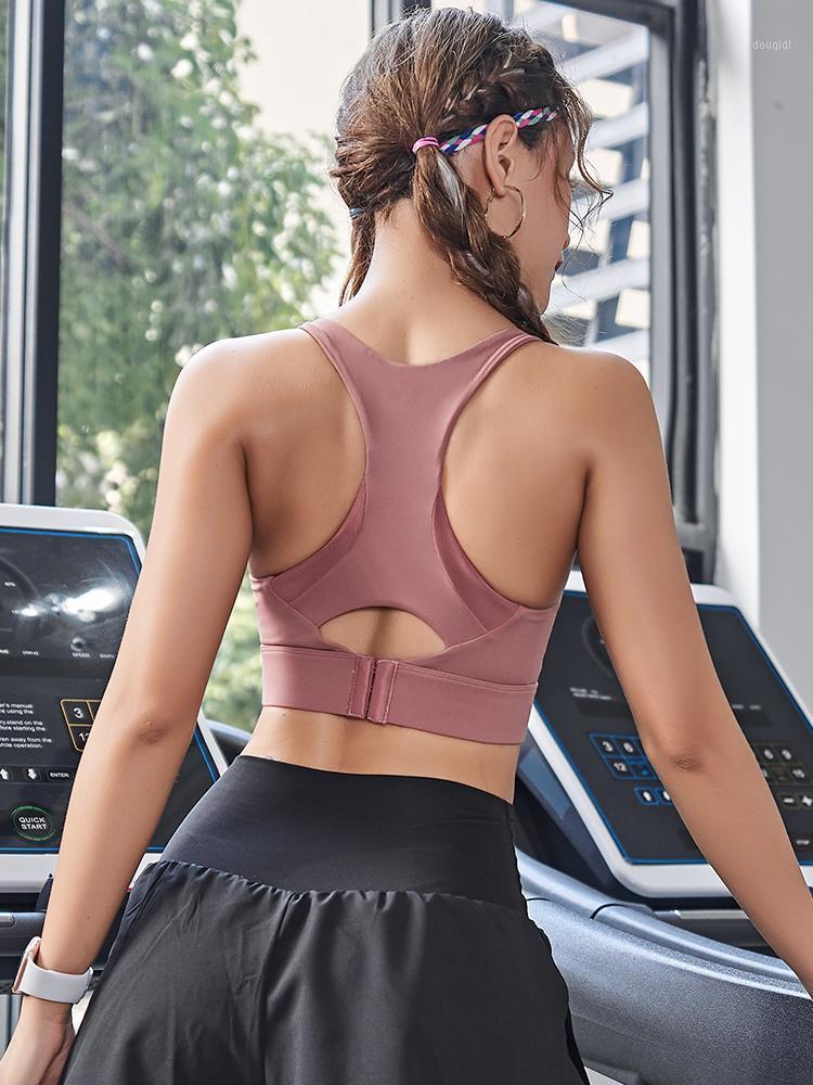

High-intensity sports underwear female gathered anti-sagging tank top yoga running training fitness bra female1, Purple