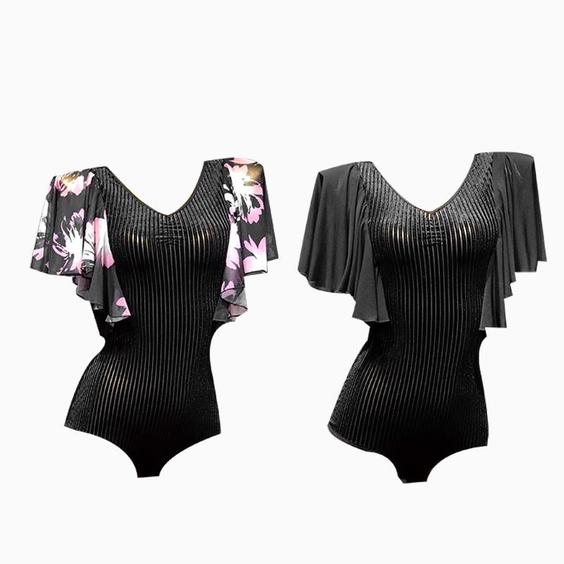 

pirnt ballroom dance top leotard for dance flexible tights for dancing swimsuit clothes dancing modern costume, Black top